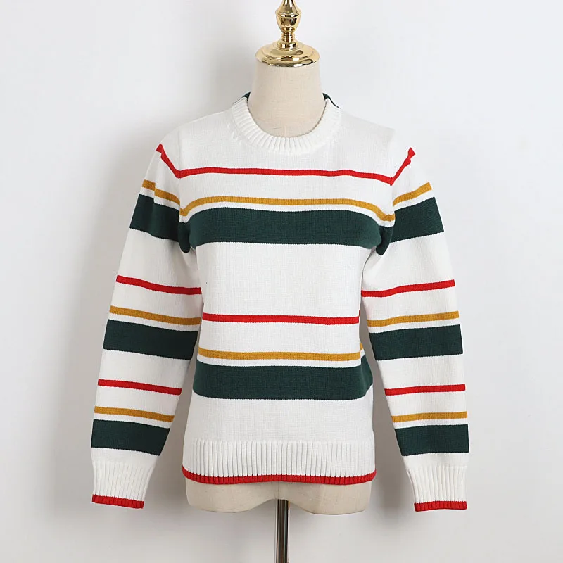 

2021 Spring Sweater Pullover Flora White Striped Sweater Womens High Quality Kint Sweater