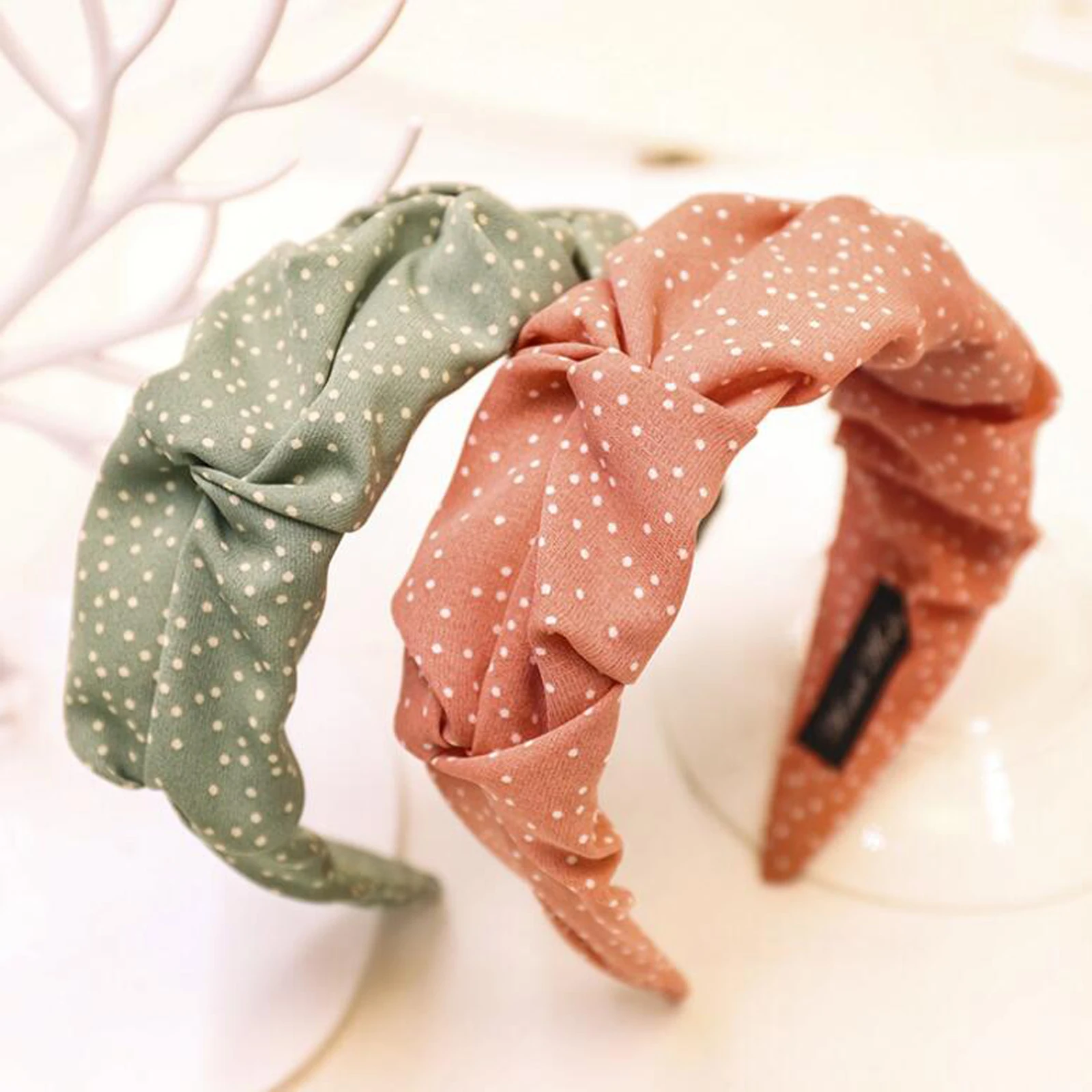 Повязка для волос в горошек женская повязка на голову с широкими боками цветами