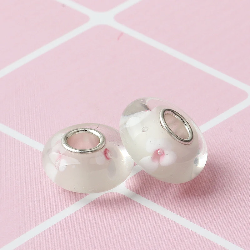 

CUTEECO 2019 Romantic Sakura White Glass Beads Charms Fits Original Brand Charm Bracelet Necklace Women Jewelry Accessories