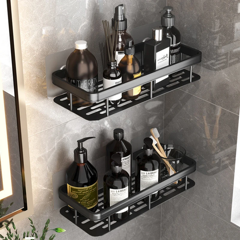 

Aluminum Bathroom Shelf No-Drill Storage Shelves Shower Holder Wall Mount Basket Rack Metal Home Organizer Bathroom Accessories