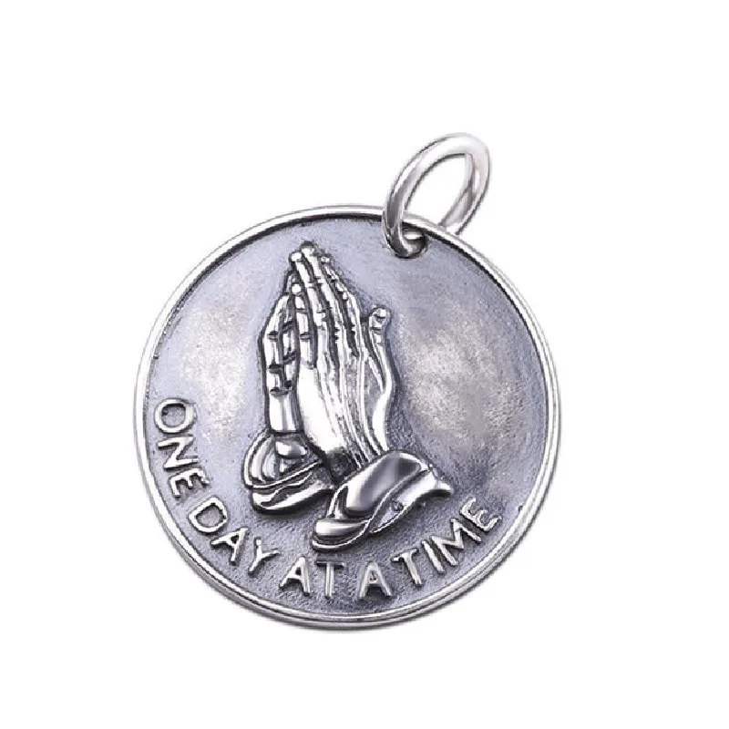 

Круглый Кулон из серебра 925 пробы, молитвенная рука, День благодарения, благословение, подвесные капли, чистый серебристый амулет, ювелирные изделия для мужчин и женщин