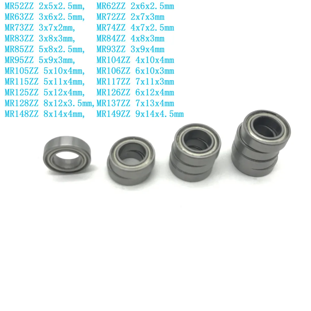 10pcs MR Series MR52ZZ MR63 MR74 MR85 To MR149ZZ Miniature Model Bearing Metal Shielded Ball Bearings