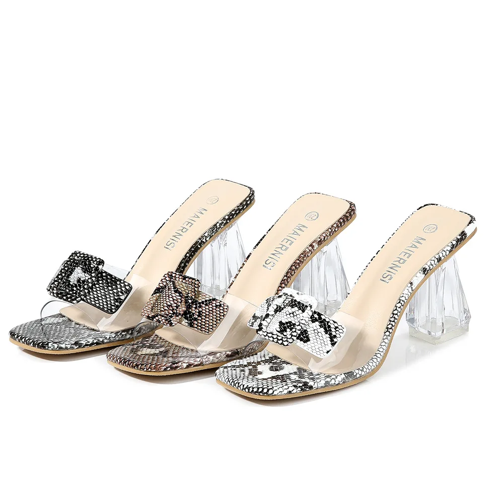 

Fashion Square Buckle High Heels New Summer Shoes Woman PVC Transparent Square High Heels Mules Shoes Female Open Slippers Women