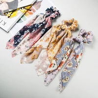 2021 summer fashion personality hair rope flower pattern fabric hair rope ladies colored head rope bow with ribbon colony
