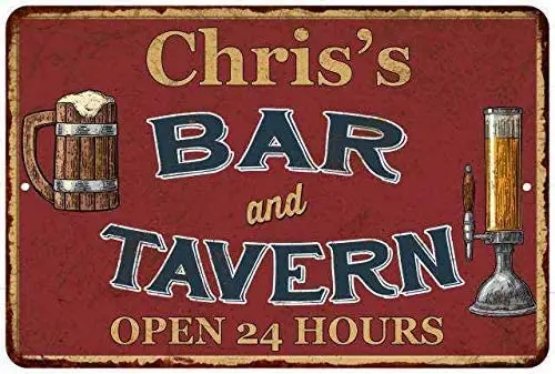 

JUCHen Chris'S Red Bar and Tavern Aluminum Sign Metal Plate Decorative Sign Home Decor