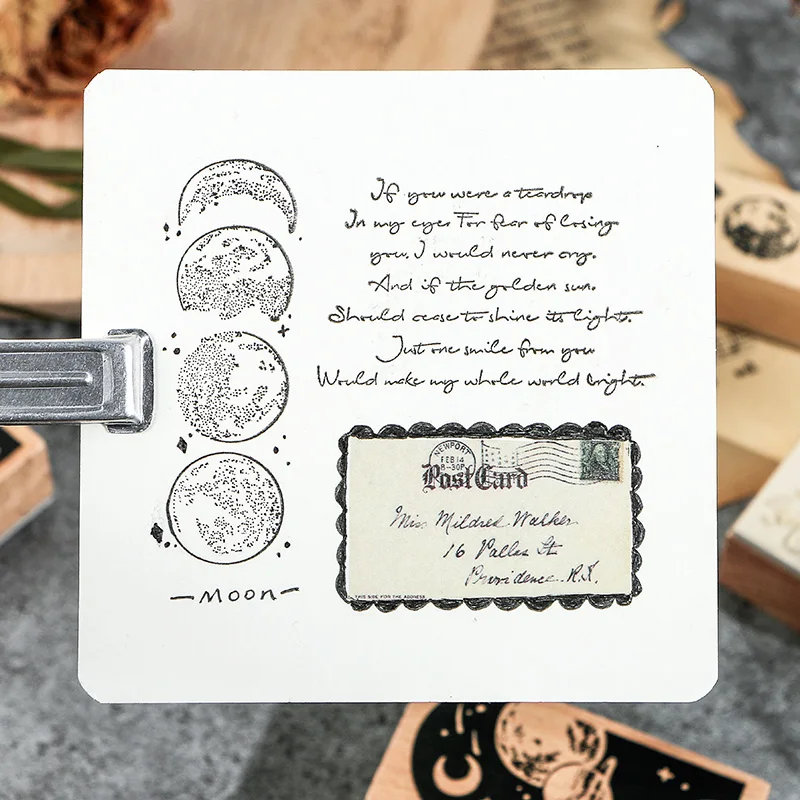 Винтаж фаза Луны планета дерева печать деревянные и резиновые штампы для