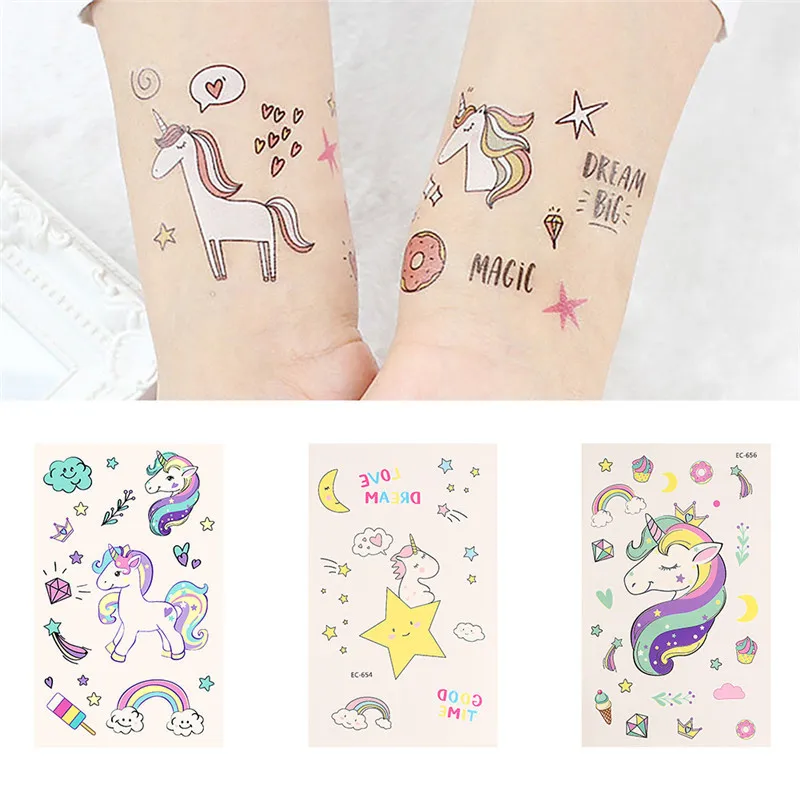 Новинка 2018 милая Временная тату наклейка в виде единорога облака радуги