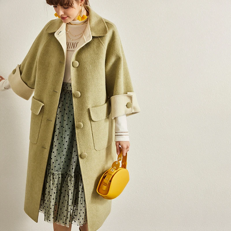 

High end winter of 2020 fashion spring long double faced woolen coat women loose plus size coat botton pure cashmere outwear