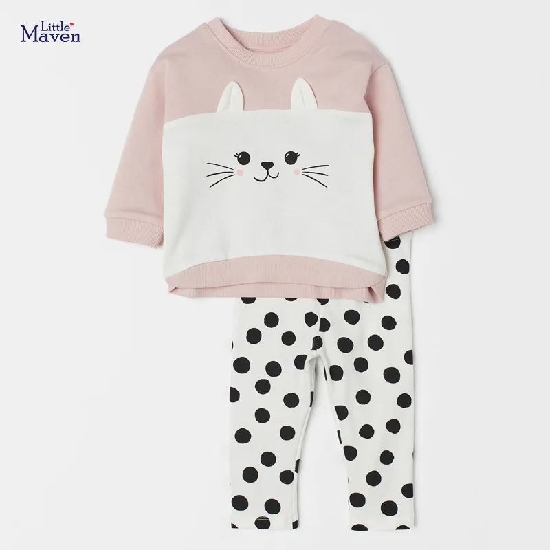 

Little maven Baby Girl Clothes 2021 Autumn Cotton Brand Toddler Gray Cat Shirt + Polka Dot Pants Children Set for kids 2-7 years