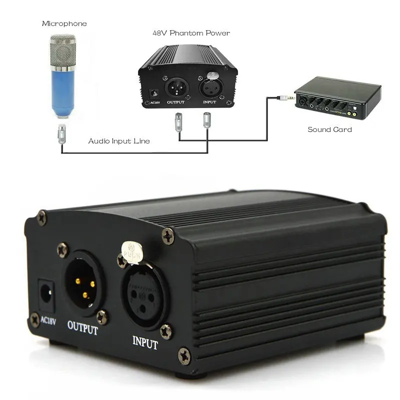 48 В Phantom power для BM 800 конденсаторный Студийный микрофон Запись пения под караоке питания оборудование ЕС вилка аудио адаптер DC power