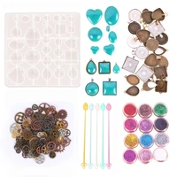 55pcs jewelry making tools set pendant silicone resin mold pendant trays glitter gears stirrers craft necklace casting