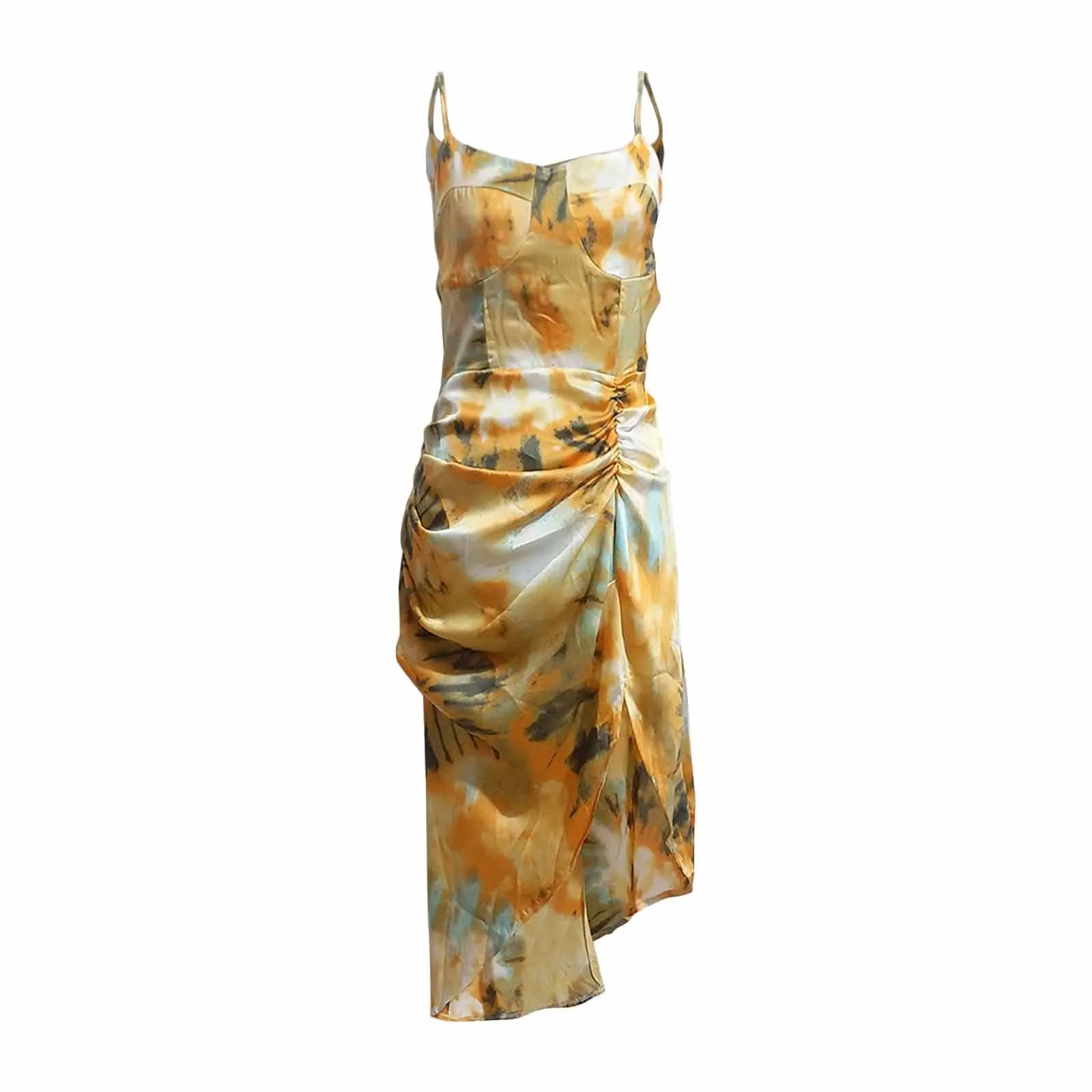 

Sexy Women's Party Strap Irregular Hem Dress Fashion Woman Sexy Floral Print Ruffle Irregular split Spaghetti Dress Summer Wear
