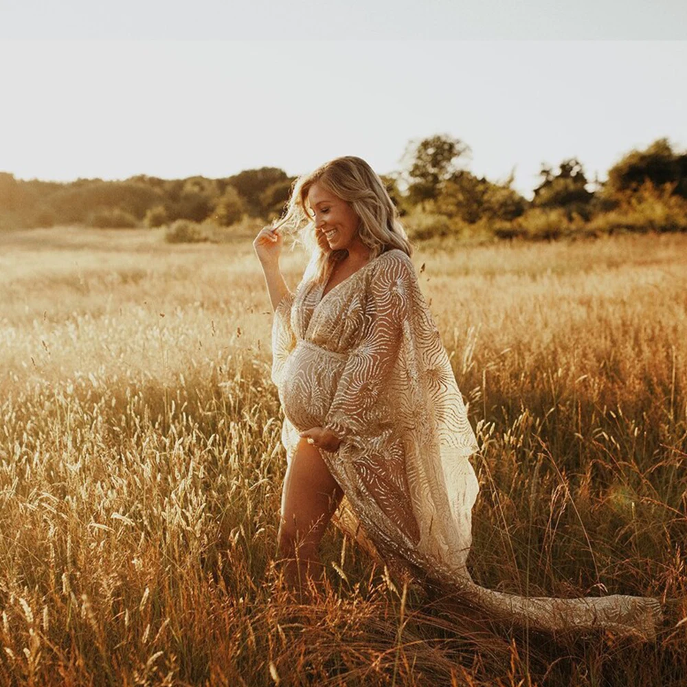 Реквизит для фотосъемки при беременности платье макси свадебное Золотое