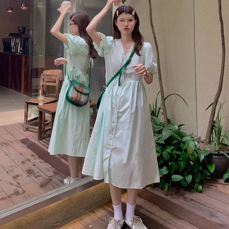 

French Retro Shirt Dress Women's Summer 2021 New Skirt Temperament Korean Version of The Waist and Thin Mid-length Skirt