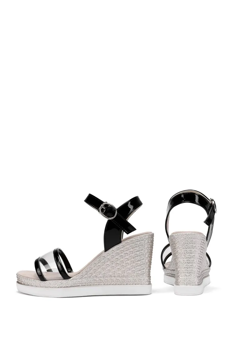 Сандалии женские на танкетке босоножки с ремешком и пряжкой прозрачные туфли