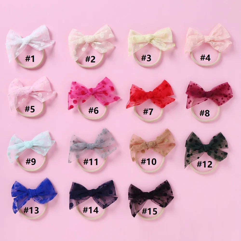 

30Pcs/Lot, 3" Baby Lace Bows with Nylon Headband or Clips,Kids Girls Dot Lace bow Baby Headbands Hairpins Girls Hair Accessories