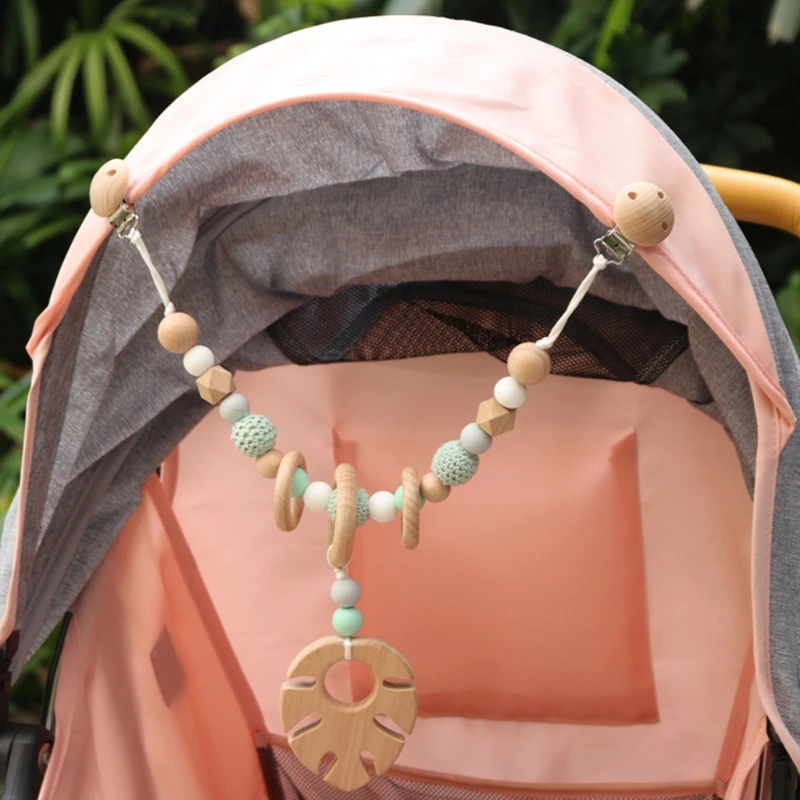 

Baby Wooden Pram Chain With Clips Mobile Bed Holder Gym Toy Rattle Stroller Toys Neborn Gift Toys