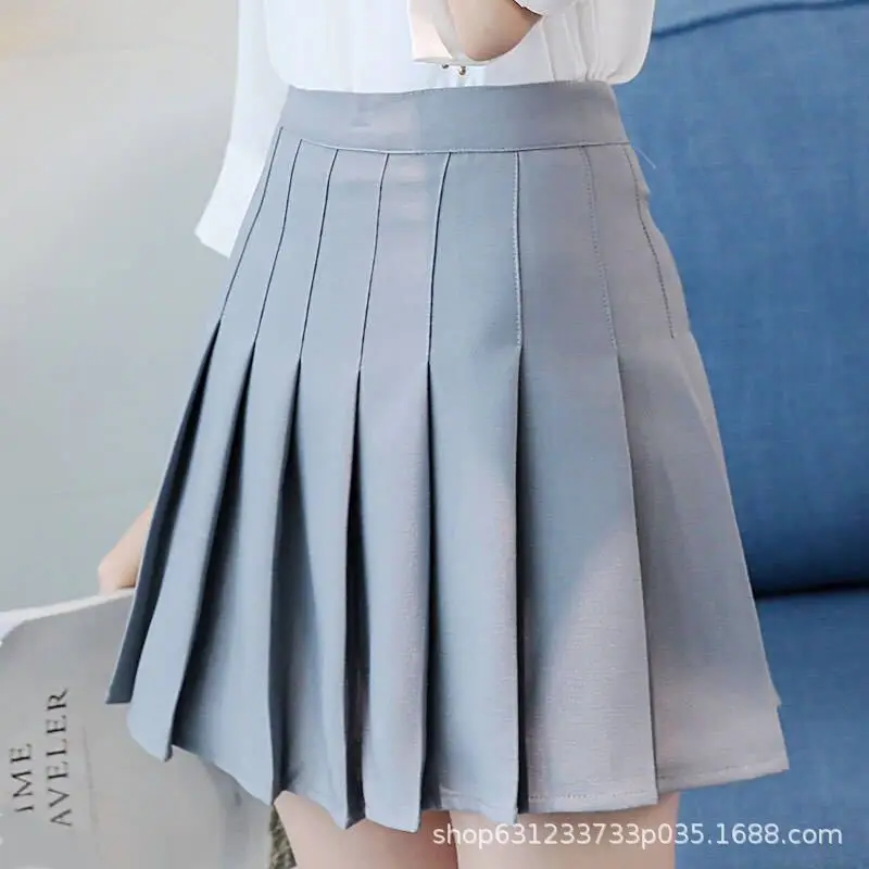 

Women High Waist Pleated Skirt 2021 Spring Autumn Casual Kawaii A-line Skirts Japanese School Uniform Mini Skirts