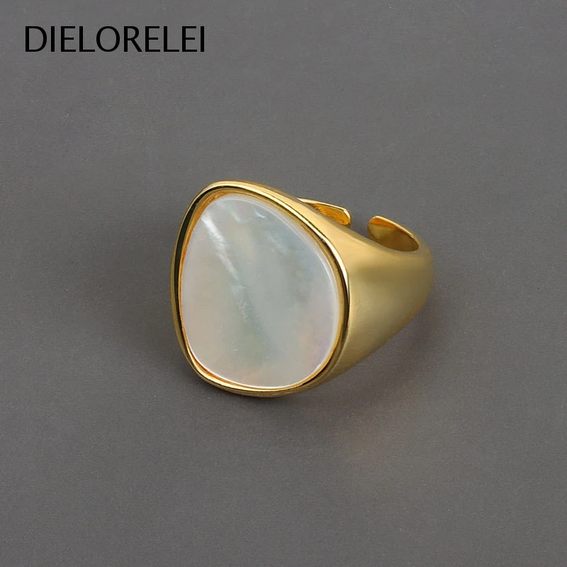

DIELORELEI 925 Sterling Silver Style Accessories Gift For Women Temperament Niche Shell Stone Adjustable Ring Light Luxury