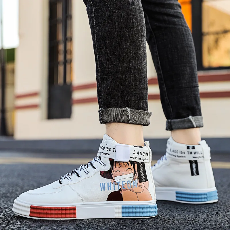 

2020 Autumn Black Men Casual Shoes Black High Top Platform Womens Designers Shoes Cartoons Printed Chunky Sneakers Zapatos Mujer