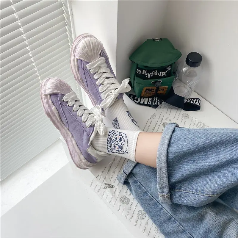 

Women Shoes 2021 Shell Round Toe Breathable Canvas Chunky Sneakers Soft Female Height Increasing Casual Shoes Platform Footwear