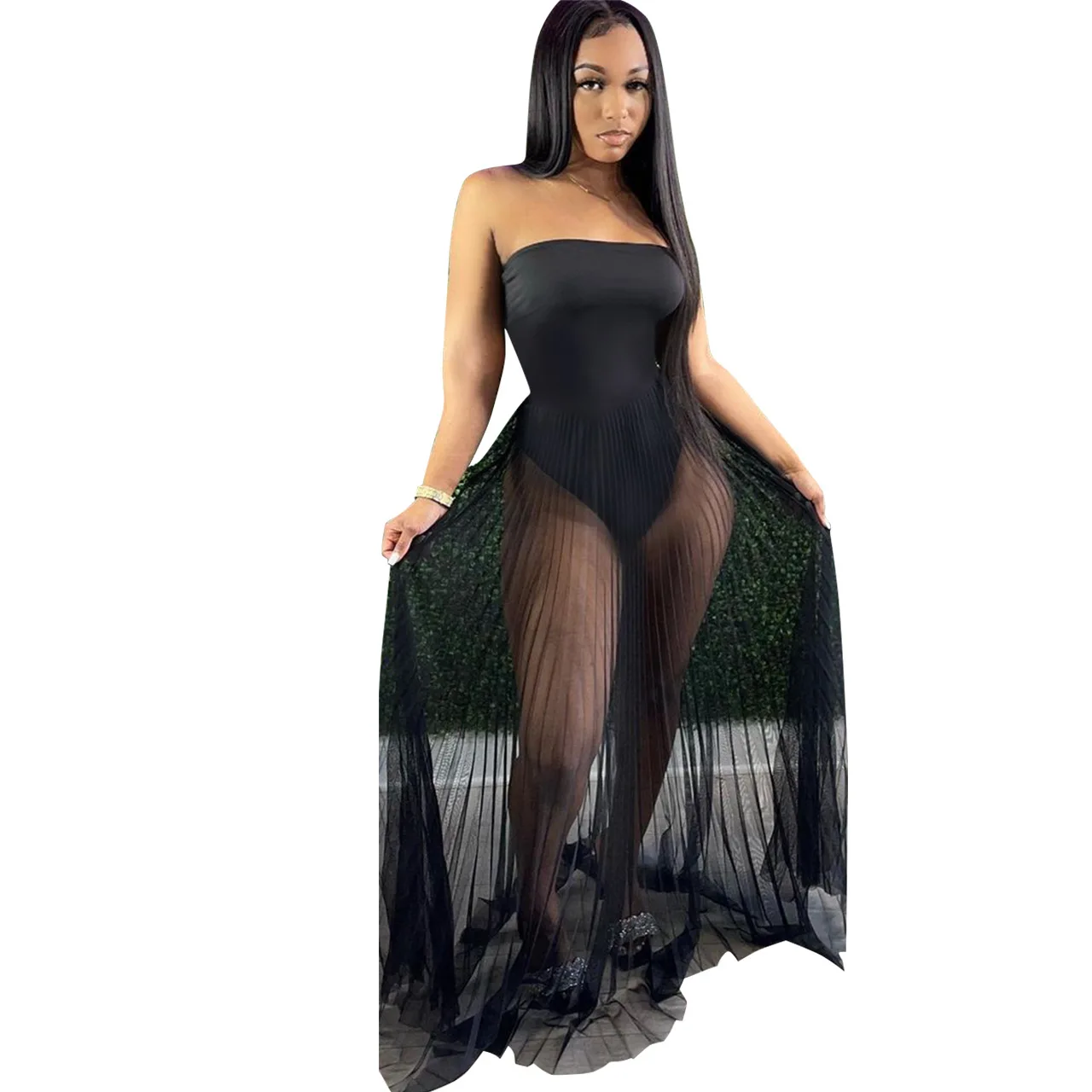 

European and American Summer Wrapped Chest One-piece Sexy Mesh See-through Sexy Dress Dress for Women Dress Summer Dresses Ladie