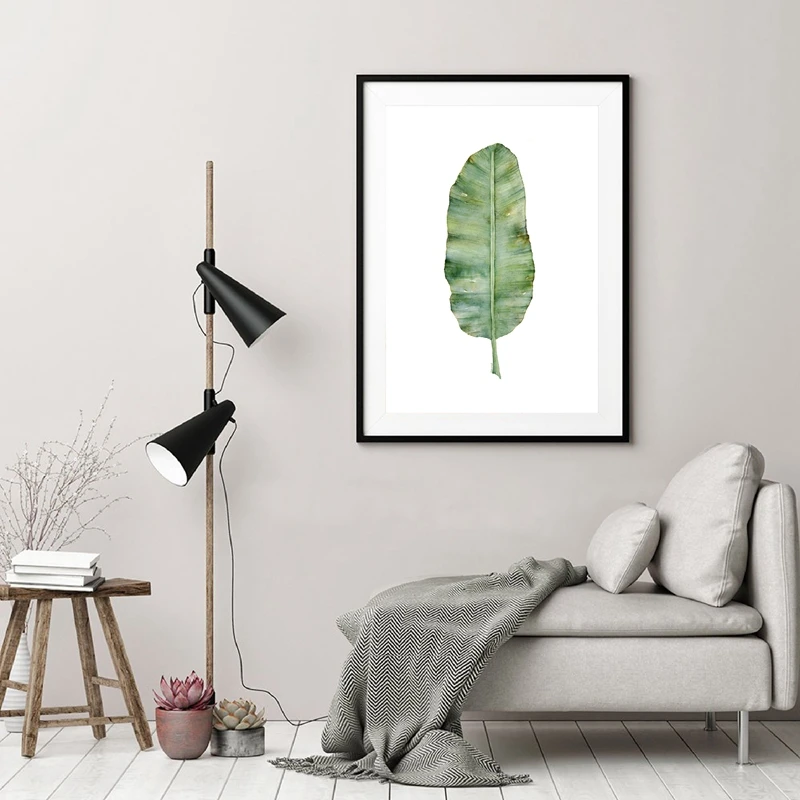 Настенная картина с изображением банановых листьев рисунок на холсте зеленое