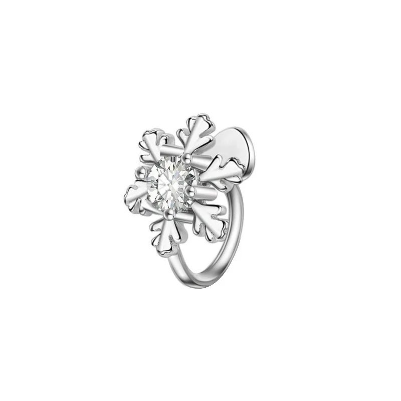

New Simple Wind Snowflake Ear Clip Female Flower No Pierced Earrings Small Fresh Filling Cubic Zirconia Snowflake Ear Bone Clip
