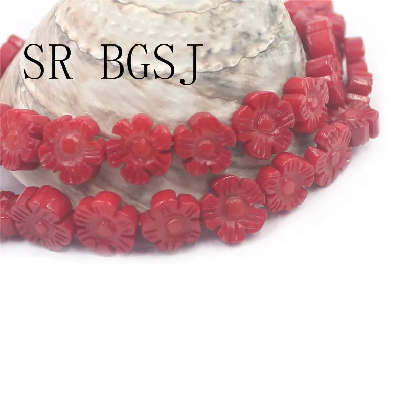 Бесплатная доставка натуральные 10 11 мм Монета двойной резной цветок красный коралл драгоценные камни бисер