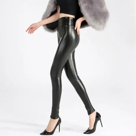Capri Women Pants 2019 Women's Pencil Stretchy Skinny Sexy Ladies Wear High Waist Slim PU Leather Black Trousers J217 | Женская