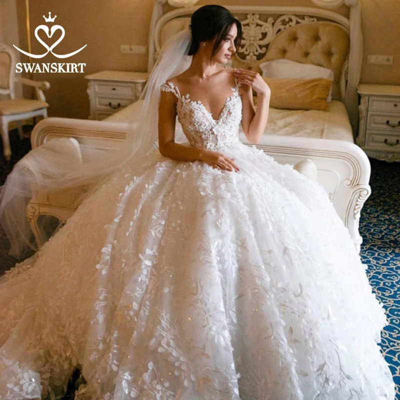 Роскошное бальное платье свадебное платье Swanskirt I215 с открытыми плечами с аппликацией свадебное платье без спинки Принцесса суд Поезд Vestido de Noiva