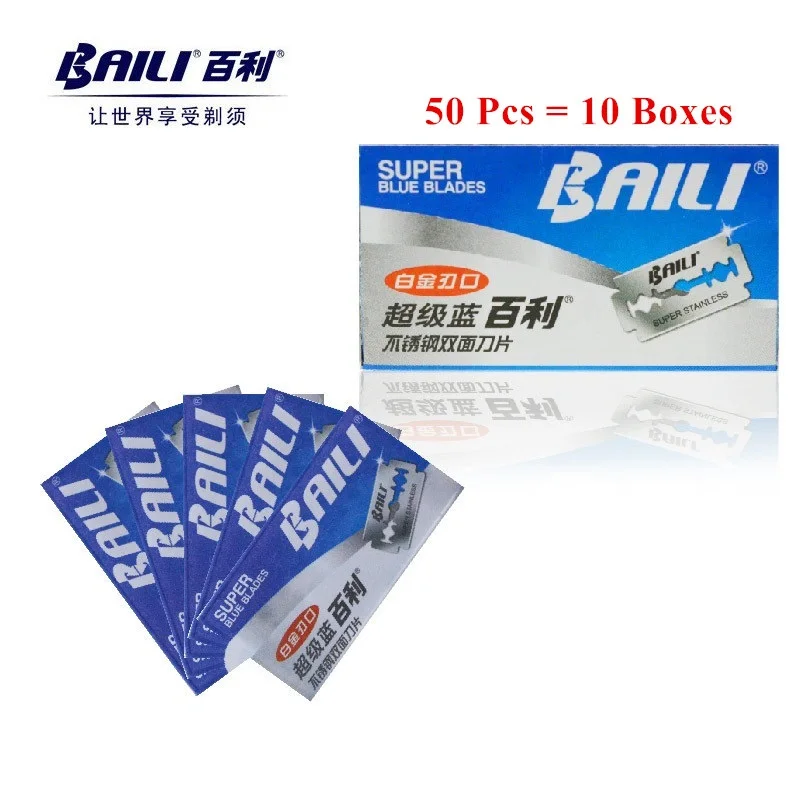 

50Pcs=10 Boxes BAILI Safety Razor Blades For Shaving Double Edge Platinum Replaceable Stainless Steel Razor Men Shaver Blade