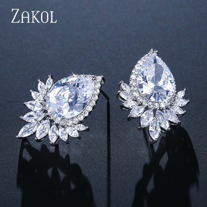 Женские серьги-гвоздики ZAKOL романтические серьги-капельки с фианитами белого