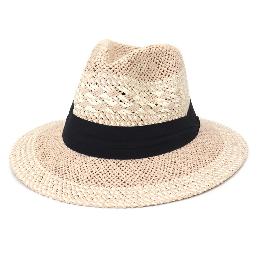 

Pink Panama Hat Men Sun Hats for Women Patchwork Handmade Straw Hat Wide Brim Sombrero Male Female Fedora Cap
