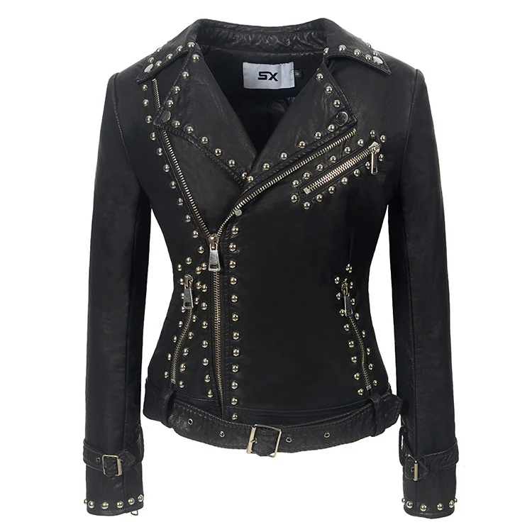 

Fashion long sleeve zipper women's leather jacket Pu Motorcycle Jacket Women's short