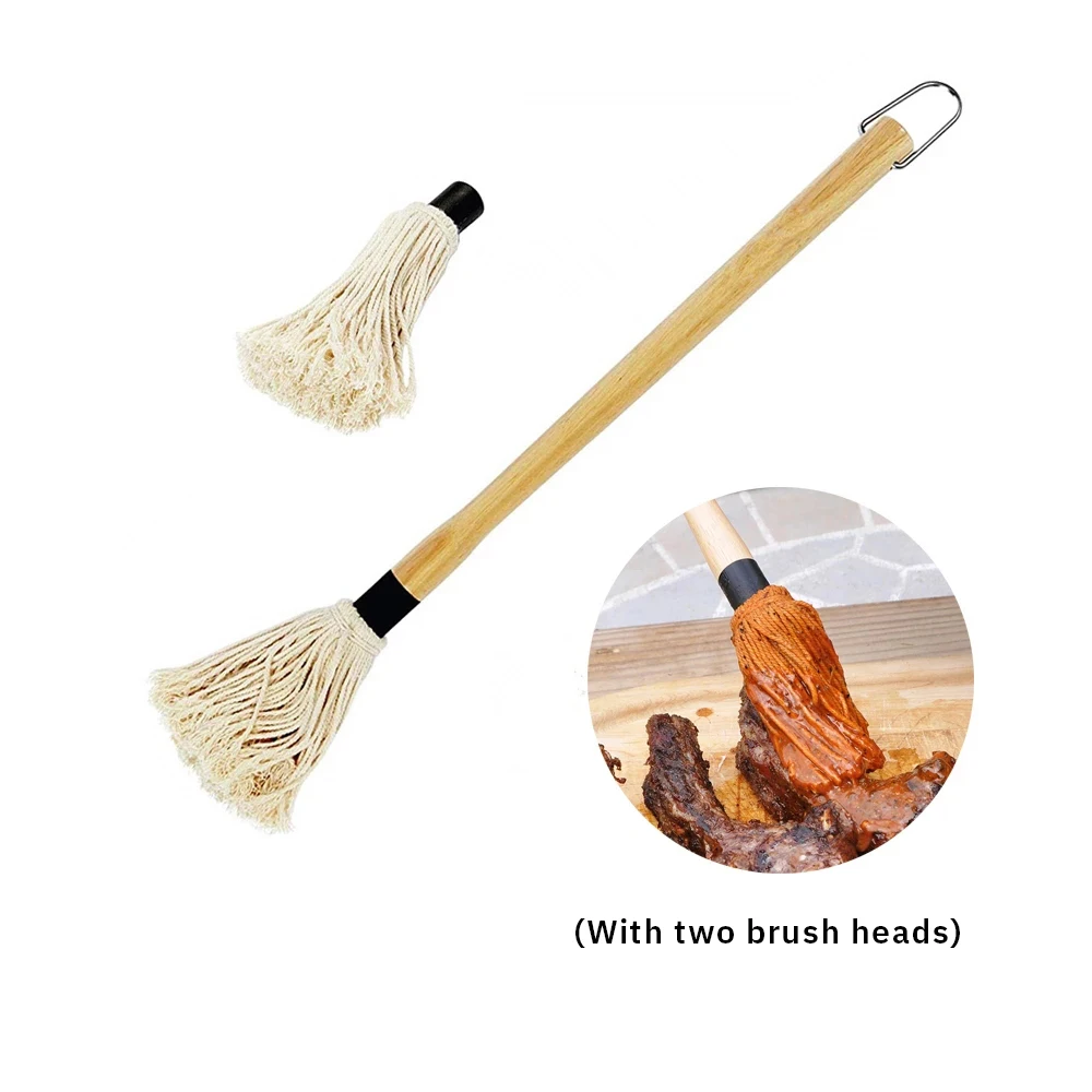 

Швабра с длинной деревянной ручкой, профессиональная со съемной головкой 2 шт., для барбекю, гриля, пикника, 18 дюймов