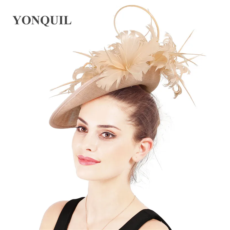 Для женщин Желтые Перья серый millinery шляпы чародей копия льняные Дерби kendeucky кепки Свадебные женатые элегантные головные уборы случай