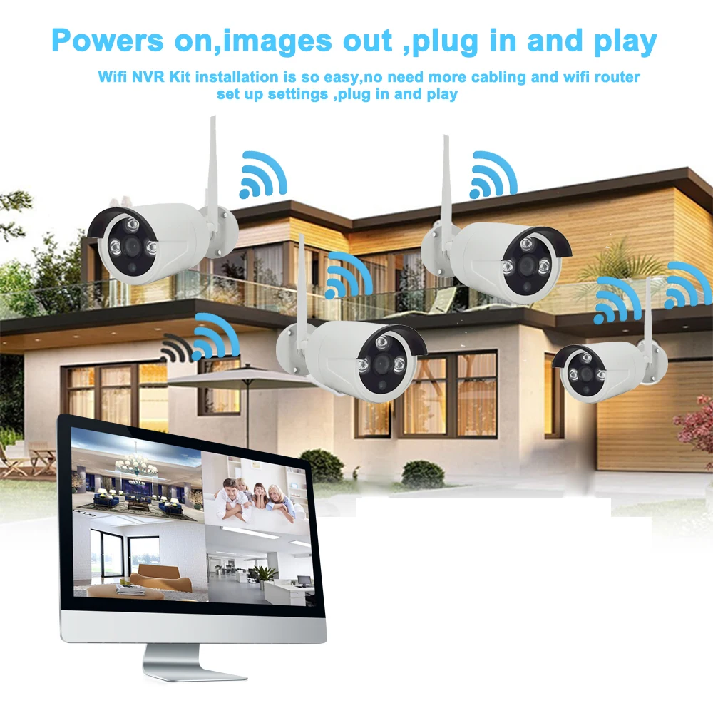 

16"LCD Wireless IP Camera Video Surveillance System Kit 1080P Wifi Security Protection Alarm Audio Recorder Outdoor Waterproof