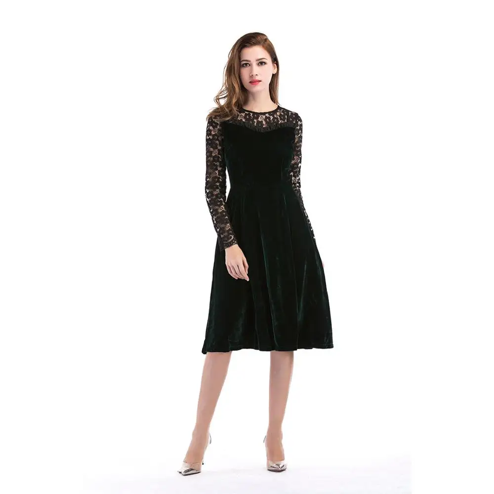 Элегантное бархатное платье трапециевидной формы офисная одежда до колена с