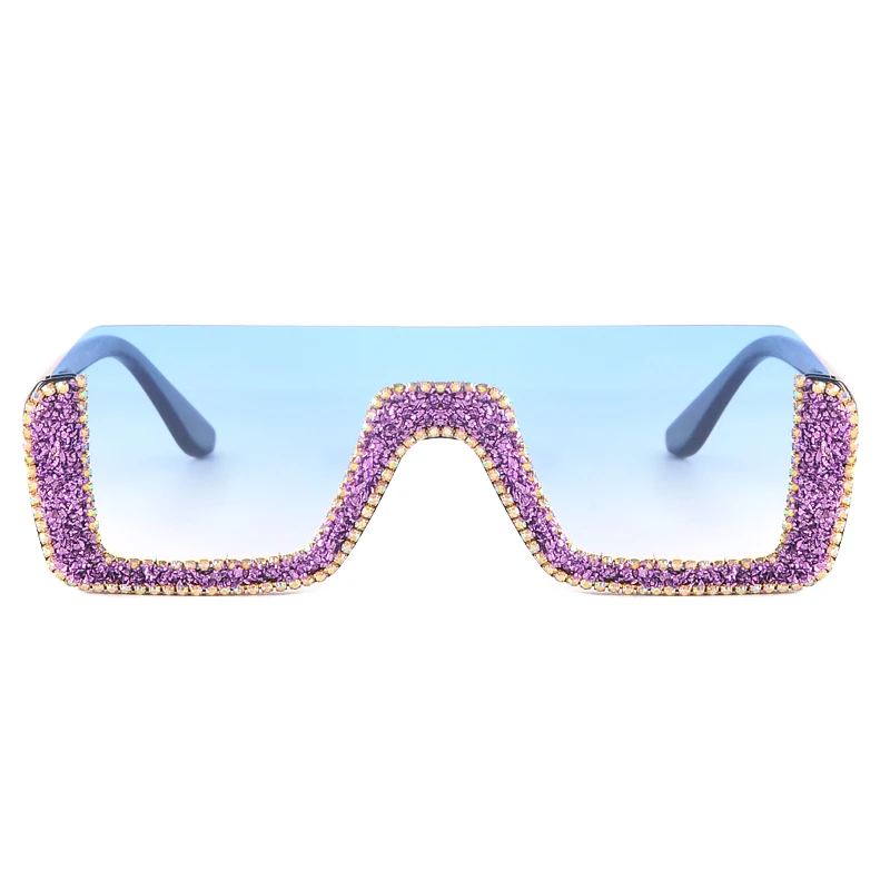 Diamond Semi-Rimless Square Sunglasses Women Rhinestone Retro Gradient Sun Glasses Vintage Oversized Feminino Eyeglasses UV400
