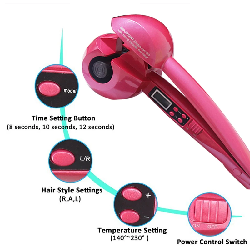 

Hair Curling Iron Automatic Hair Curler LCD Digital Display Magic Anti-scalding Curlers Wave Hair Styling Tool Ceramic Heating