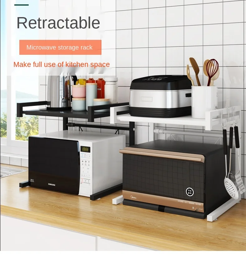 

Kitchen shelf multifunctional stainless steel telescopic microwave oven rack seasoning storage rack kitchen organizer storage