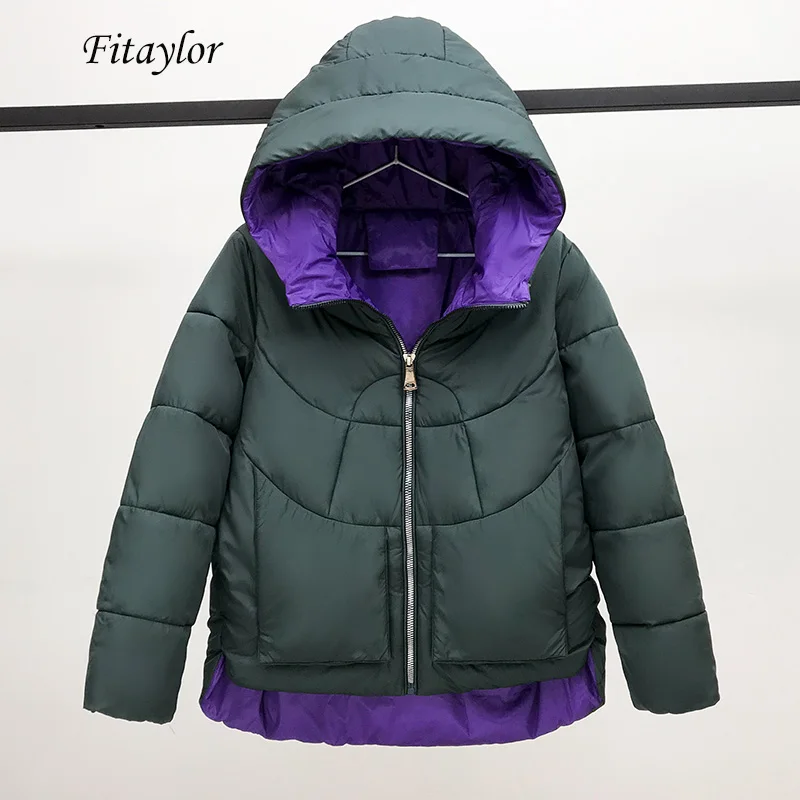 Fitaylor женская зимняя короткая куртка Свободная хлебная с капюшоном хлопковой