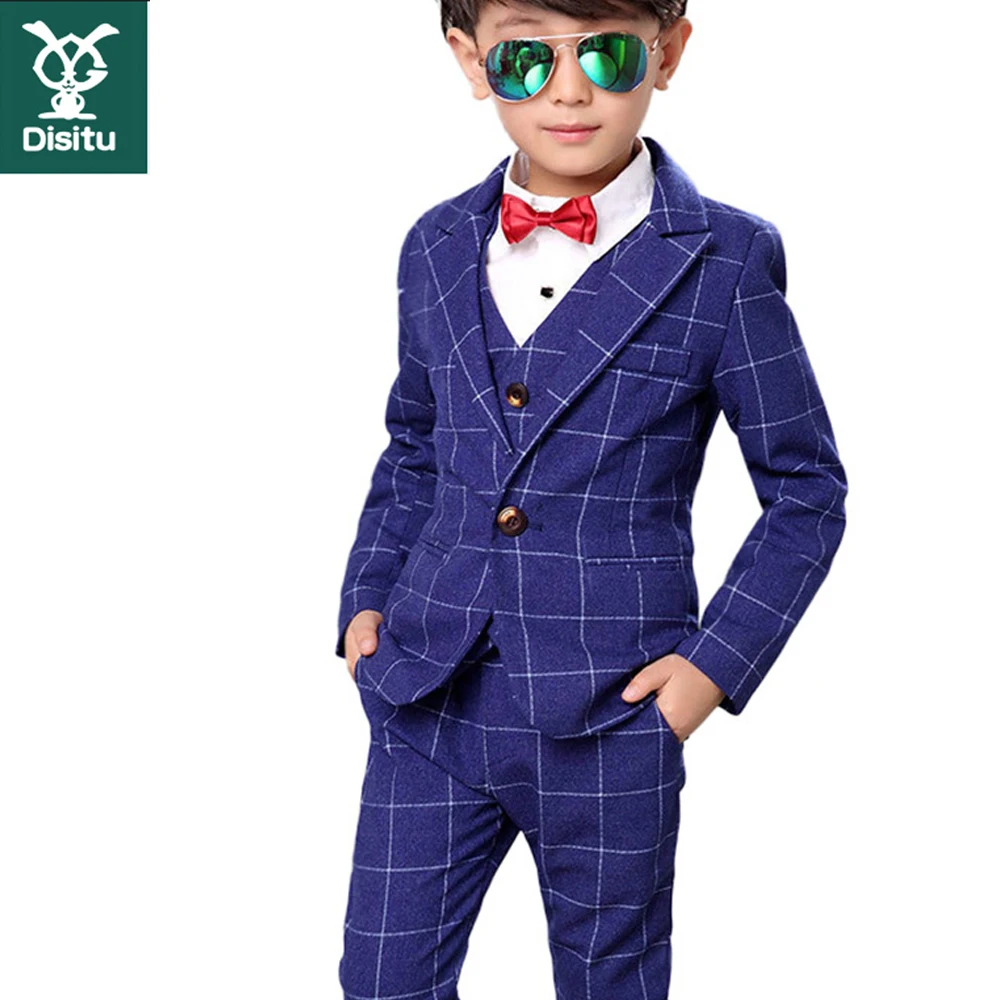 Цветок Костюмы на свадьбу для мальчиков Комплекты в клетку детей пиджак жилет и