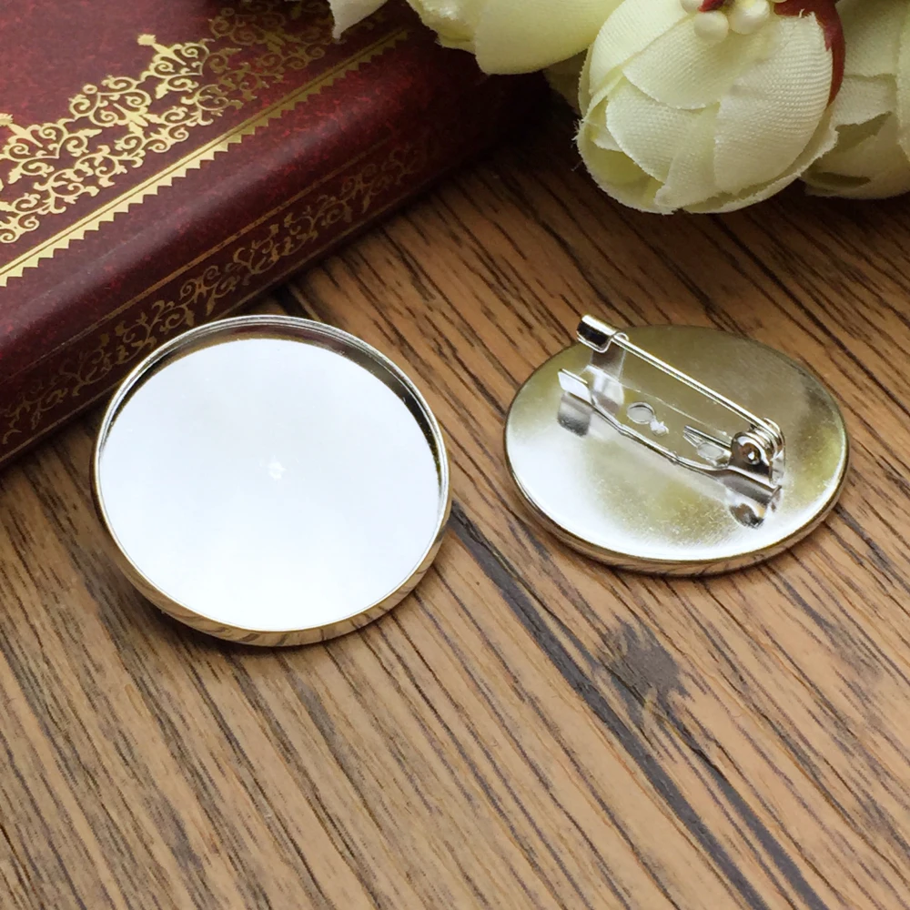 

5pcs 25mm Silver Plated Brooch Base Brooch Settings Glass Cabochon Tray Supplies for Jewelry