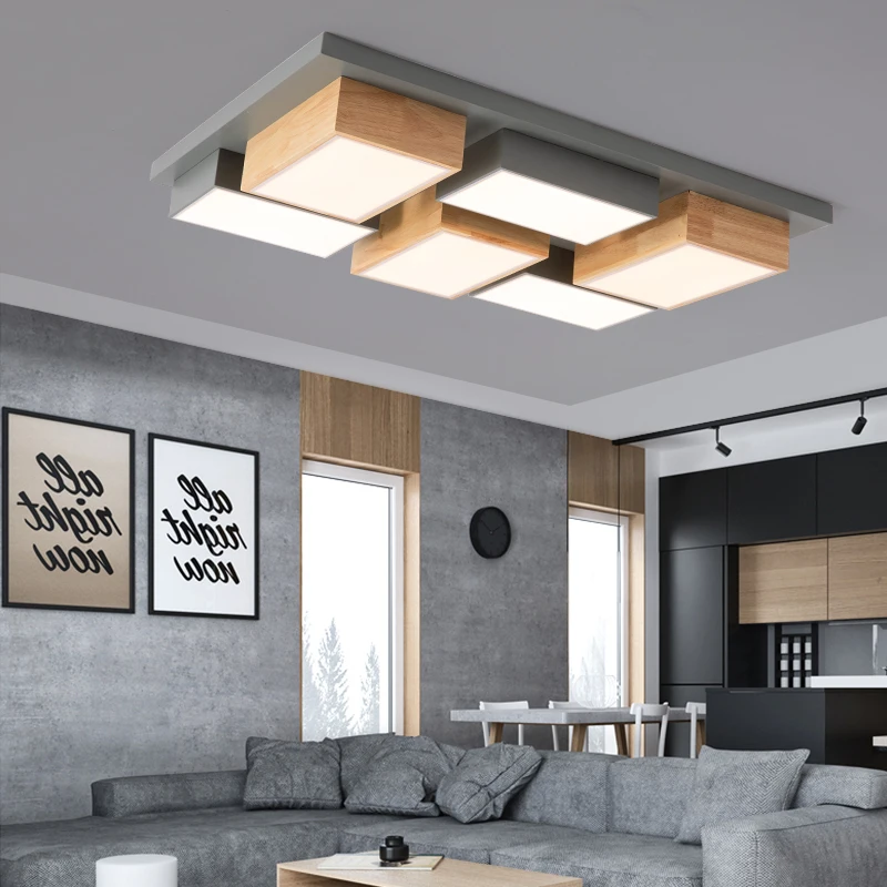 

Nordic chandelier for Bedroom Children Living Room Hanging Lamps square wood indoor lamp Decoration LED lights source Dimmable
