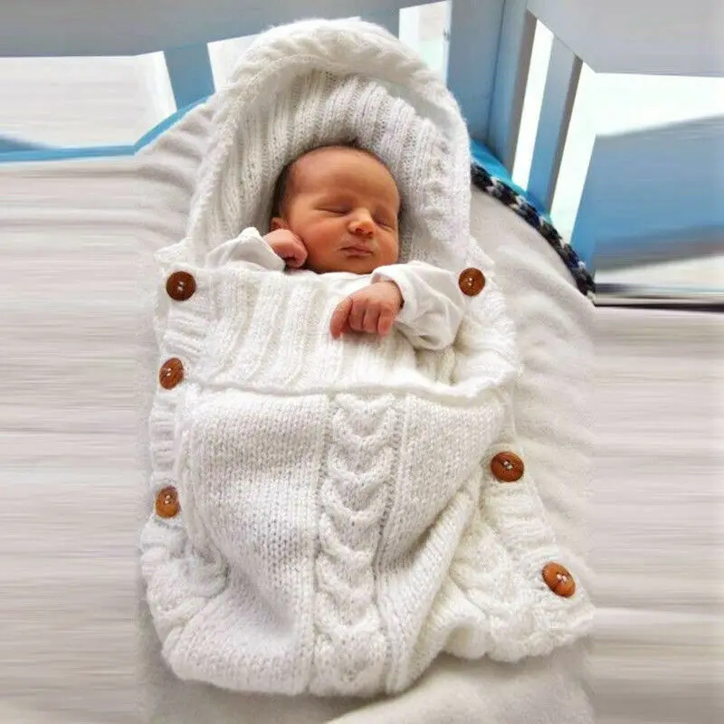

Newborn Infant Baby Blanket Knit Crochet Winter Warm Swaddle Wrap Sleeping Bags