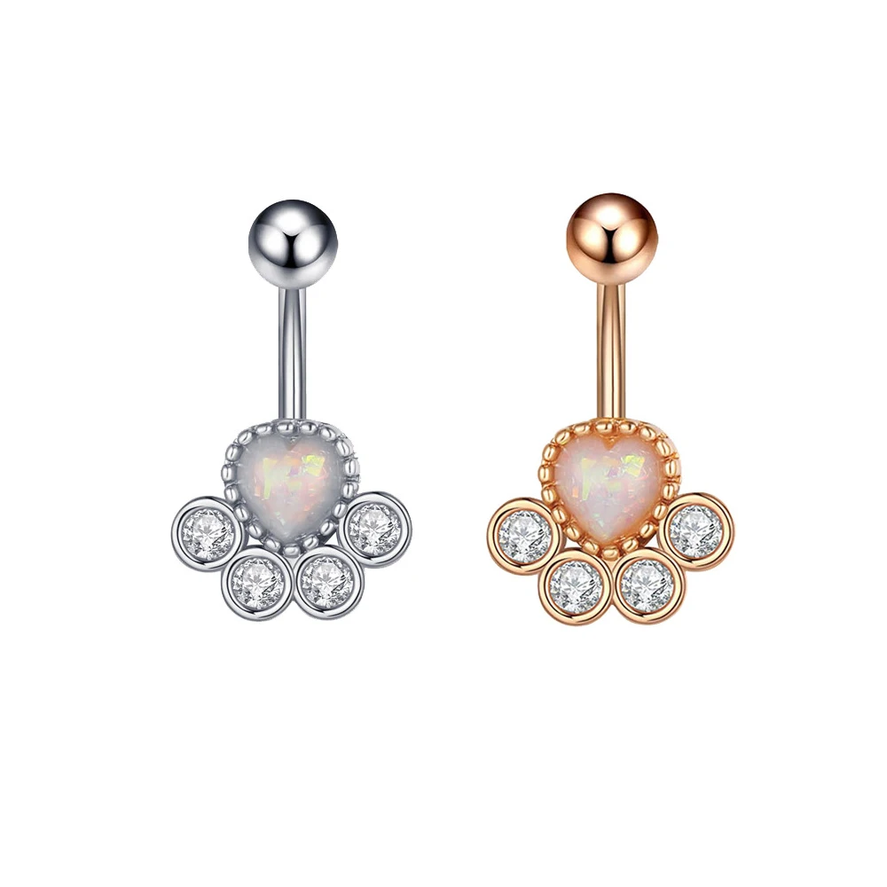1PC Zircon Belly Piercing Bar Button Rings Rose Gold Silver Color Surgical Steel Navel Earrings Sexy Piercings Jewelry 14G | Украшения и