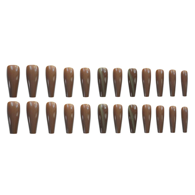 

False Nails Gourd Coffee Golden Cat's Eye Wear Nail Stickers Finished Nail Stickers 24 Nail Stickers With Glue CIN6 899