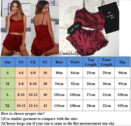 

Sexy Lingerie Clothing Set Silk Short Nightgown for Women Red V-Neck Tops+Short Pants Pajama Set Solid Babydoll Pajama 2 pcs #